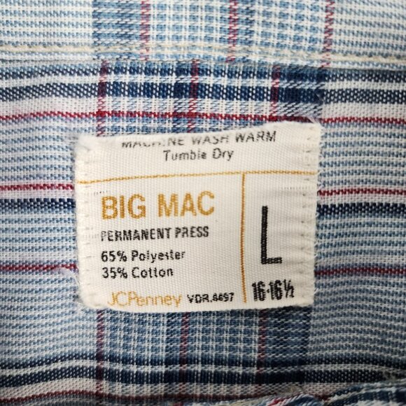 Big Mac Shirt Mens Large Blue Multi Plaid Vintage L/S Button Up - Picture 3 of 5